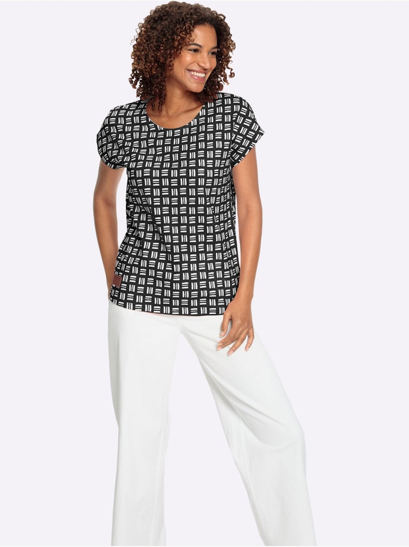 T-shirt Imprimé Pur Coton - Taille Standard - Witt Noir Ecru - Kiabi