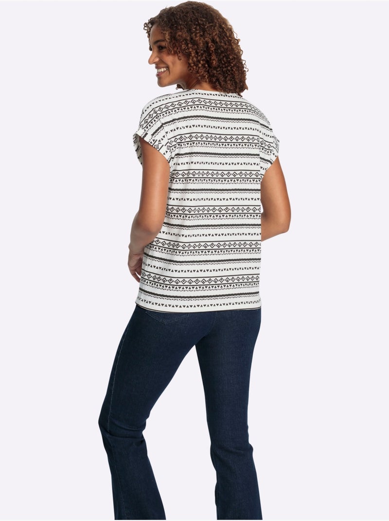 T-shirt Imprimé Pur Coton - Taille Standard - Witt Noir Ecru Noir - Kiabi