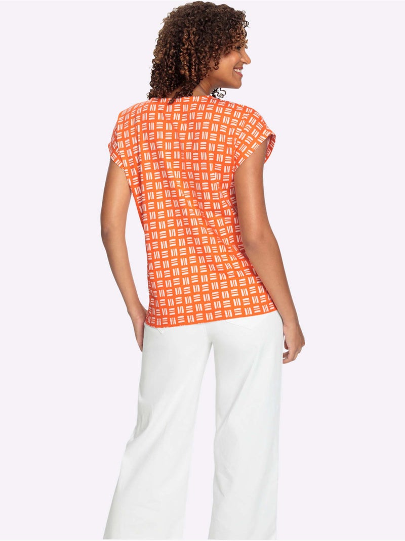 T-shirt Imprimé Pur Coton - Taille Standard - Witt Orange - Kiabi