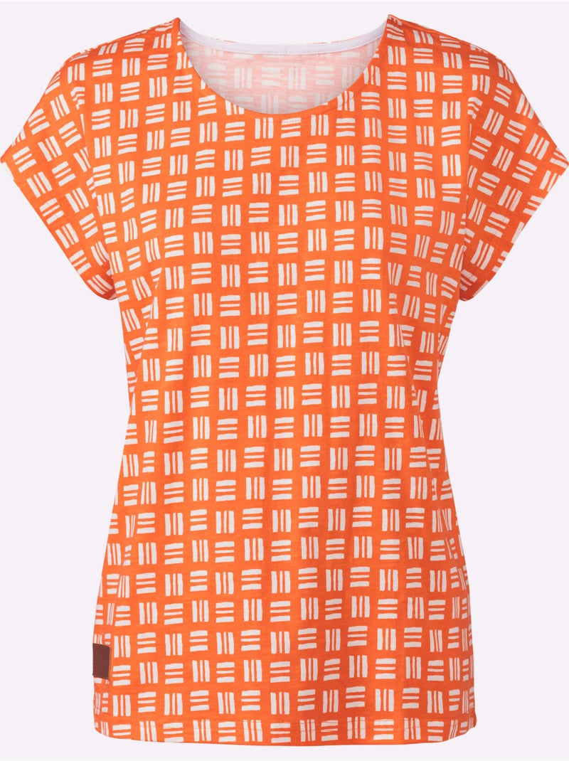 T-shirt Imprimé Pur Coton - Taille Standard - Witt Orange - Kiabi