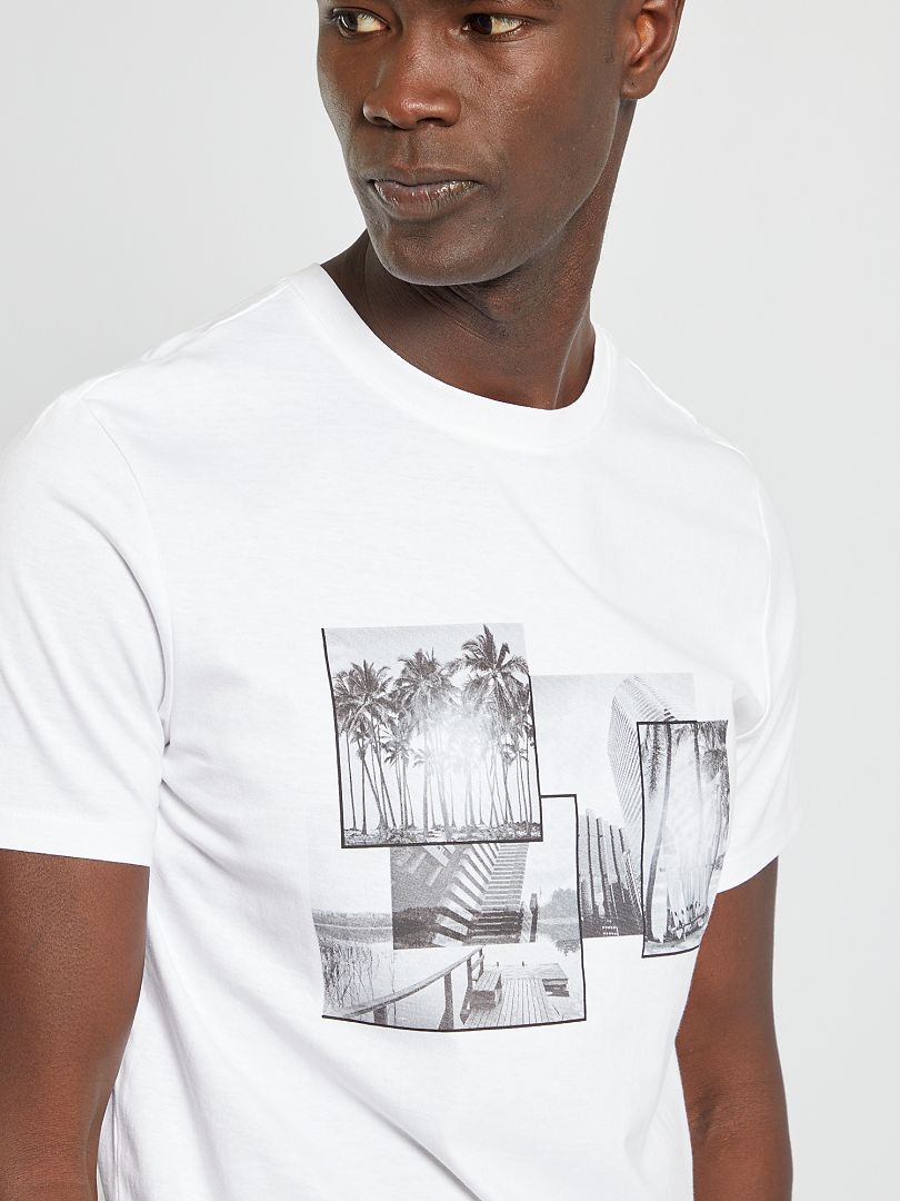 T-shirt imprimé pur coton blanc photo - Kiabi