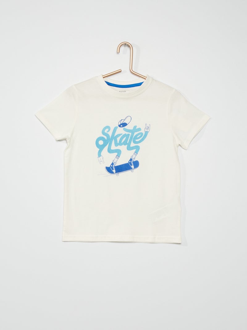 T-shirt imprimé pur coton blanc/skate - Kiabi