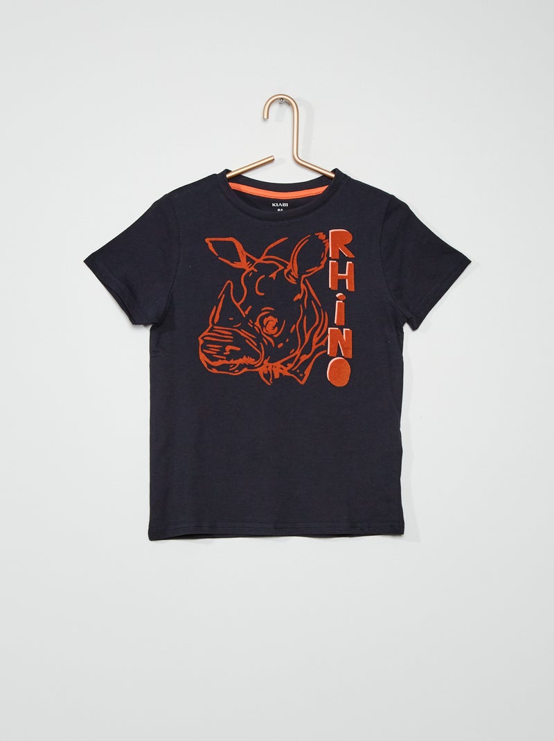 T-shirt imprimé pur coton bleu marine - Kiabi