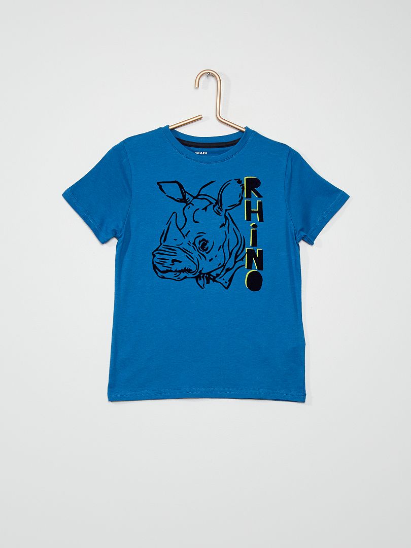 T-shirt imprimé pur coton bleu - Kiabi