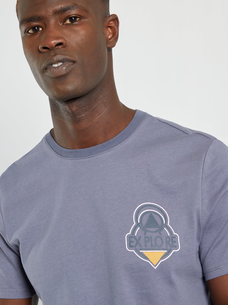 T-shirt imprimé pur coton bleu/gris explore - Kiabi
