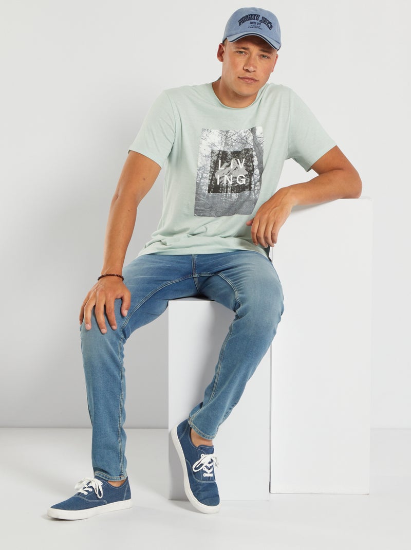 T-shirt imprimé pur coton Bleu/vert - Kiabi