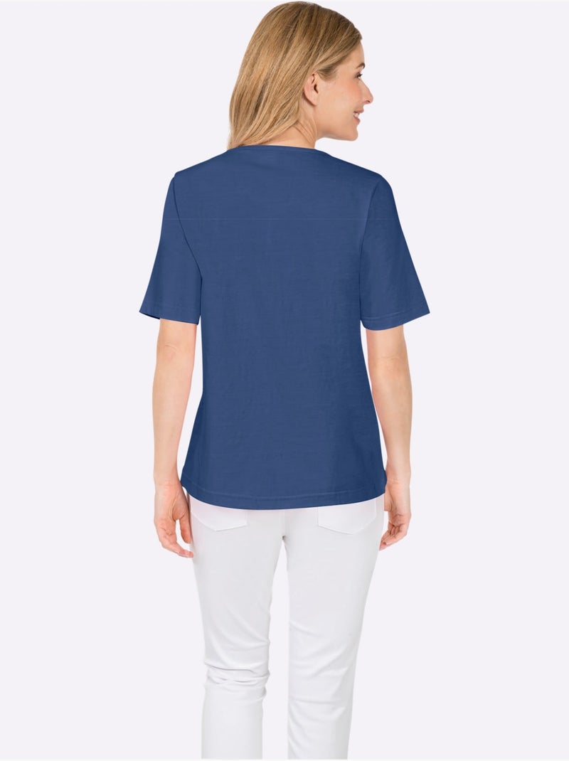 T shirt imprimé pur coton col rond et manches courtes pissenlits - taille standard - witt Bleu jean - Kiabi
