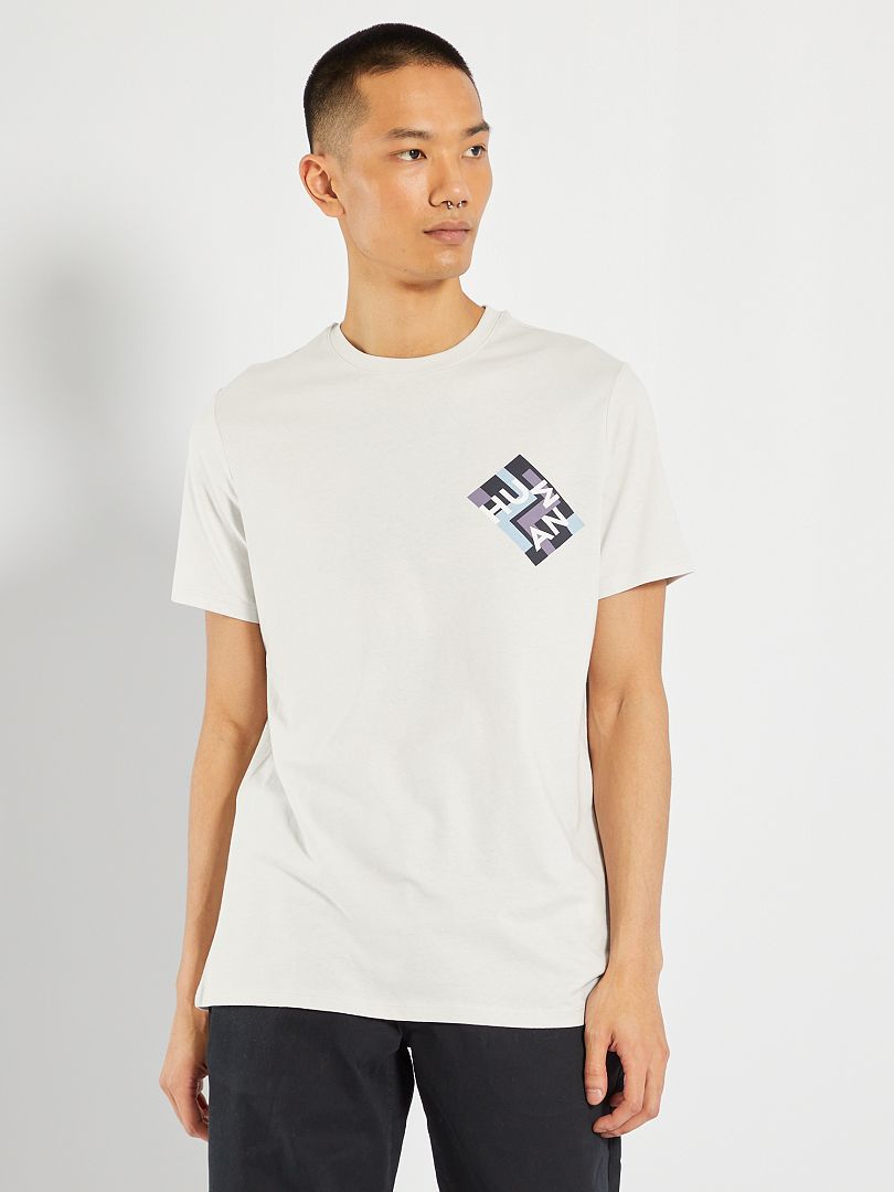 T-shirt imprimé pur coton gris human - Kiabi