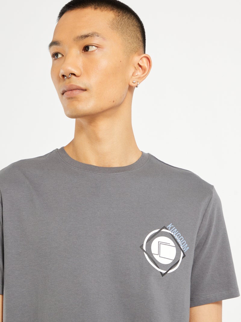 T-shirt imprimé pur coton gris kingdom - Kiabi