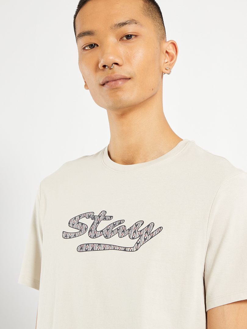 T-shirt imprimé pur coton gris stay - Kiabi