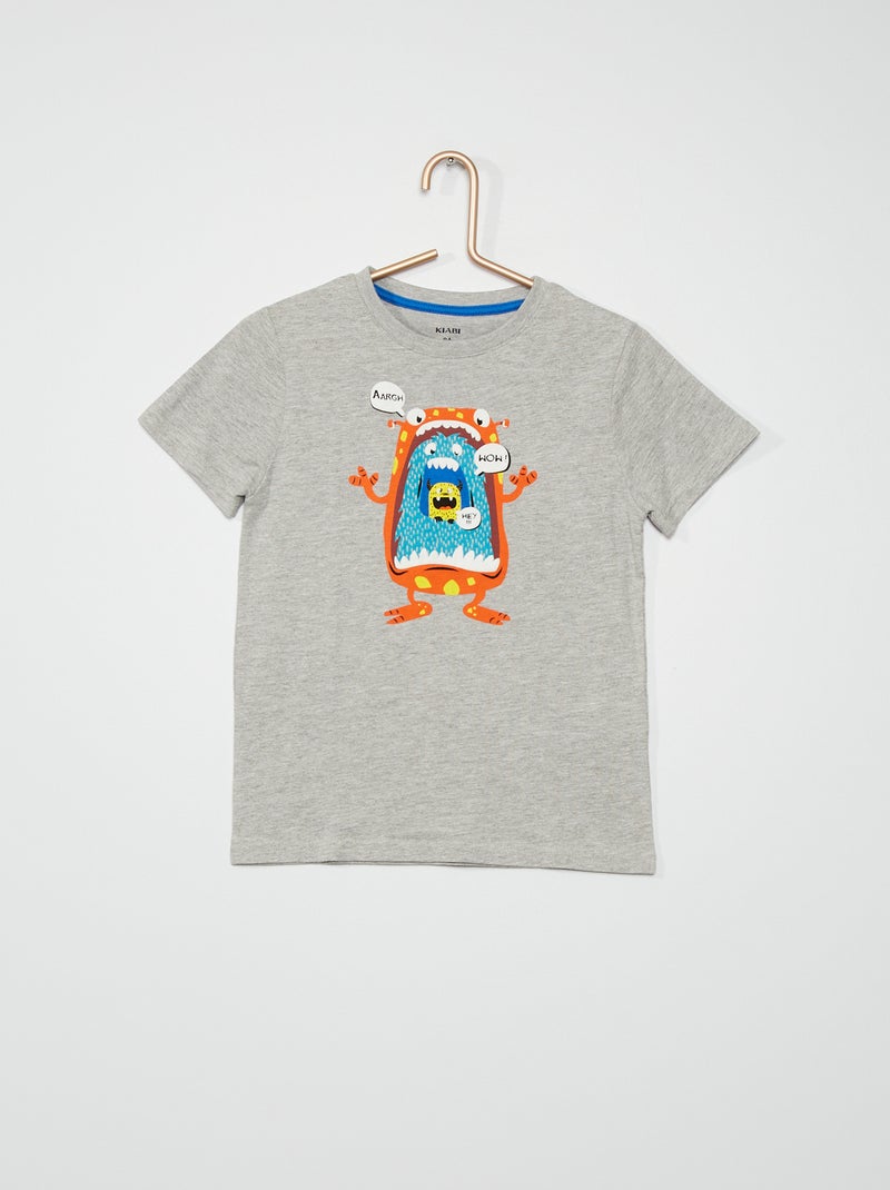 T-shirt imprimé pur coton gris - Kiabi