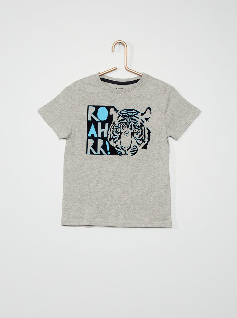 T-shirt imprimé pur coton gris/tigre - Kiabi