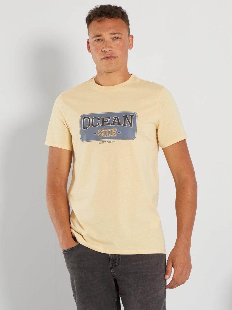 T-shirt imprimé pur coton Jaune 'ocean side' - Kiabi