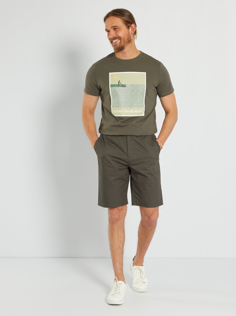 T-shirt imprimé pur coton Kaki - Kiabi