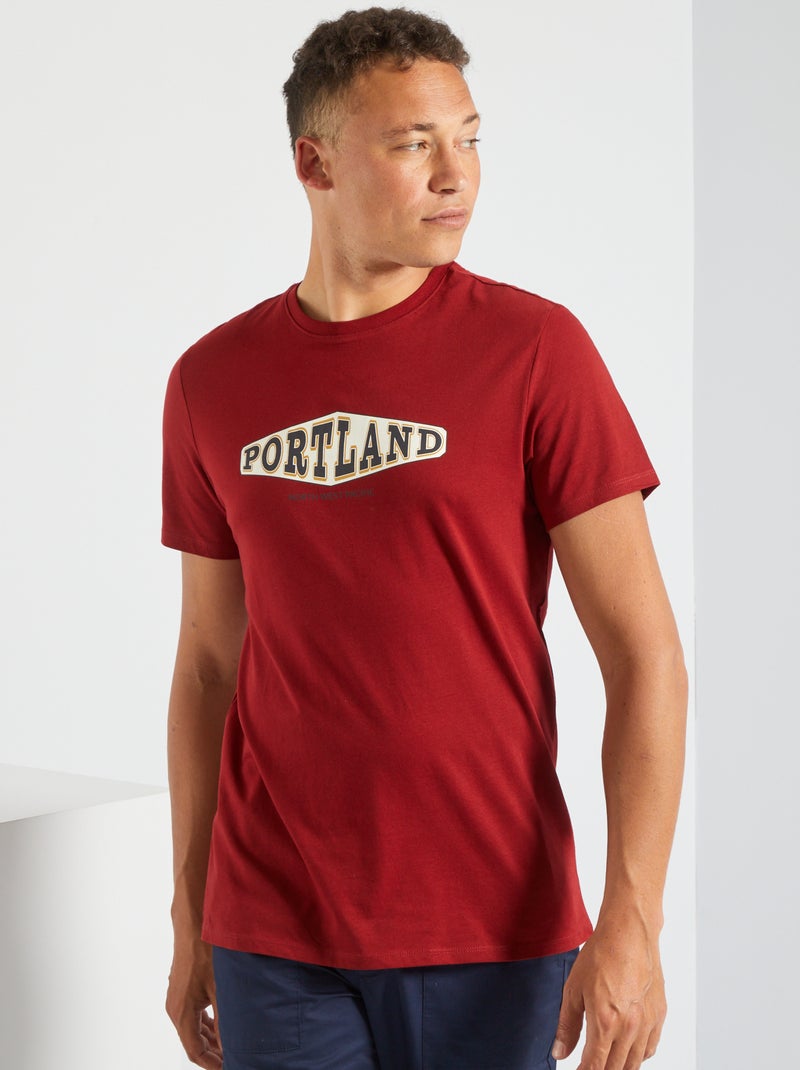 T-shirt imprimé pur coton Rouge 'Portland' - Kiabi