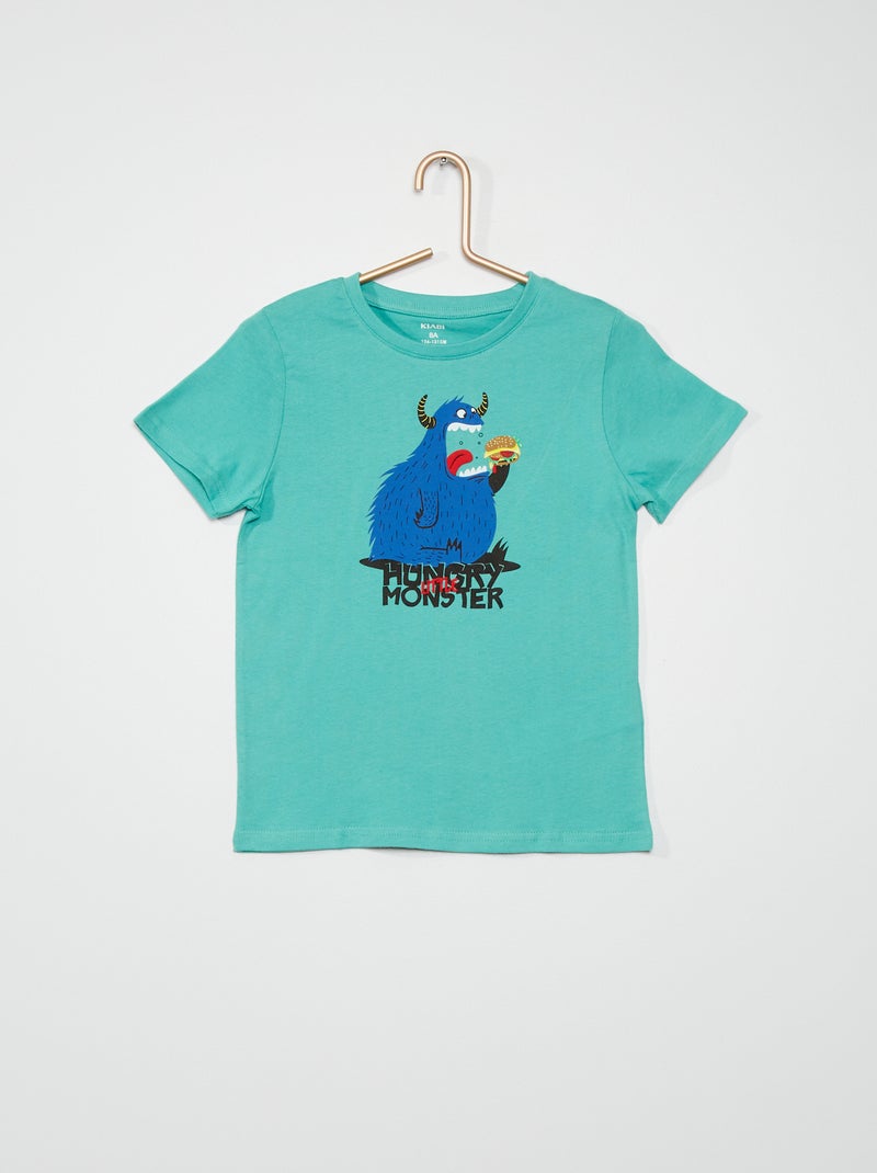 T-shirt imprimé pur coton vert - Kiabi