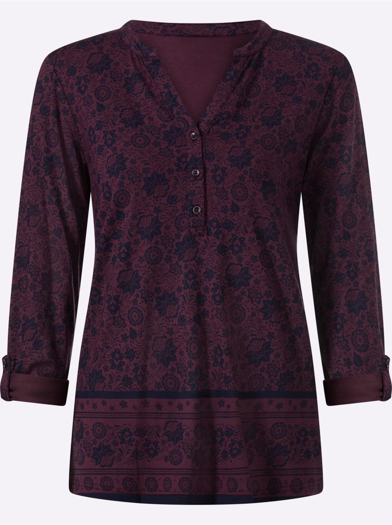 T-shirt Imprimé Qualité Jersey Fluide Et Douce - Taille Standard - Helline Bleu Bordeaux - Kiabi