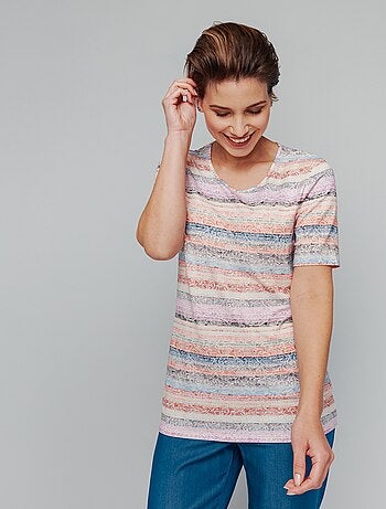 T-shirt imprimé rayures effet dentelle