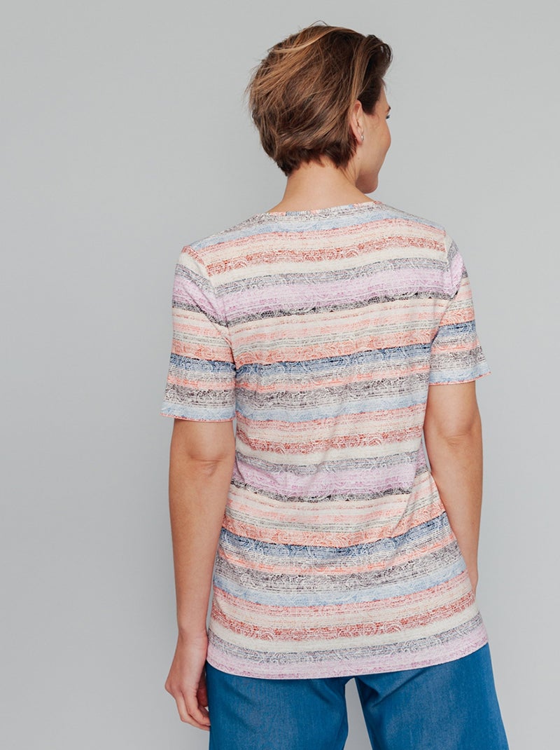T-shirt imprimé rayures effet dentelle Orange - Kiabi