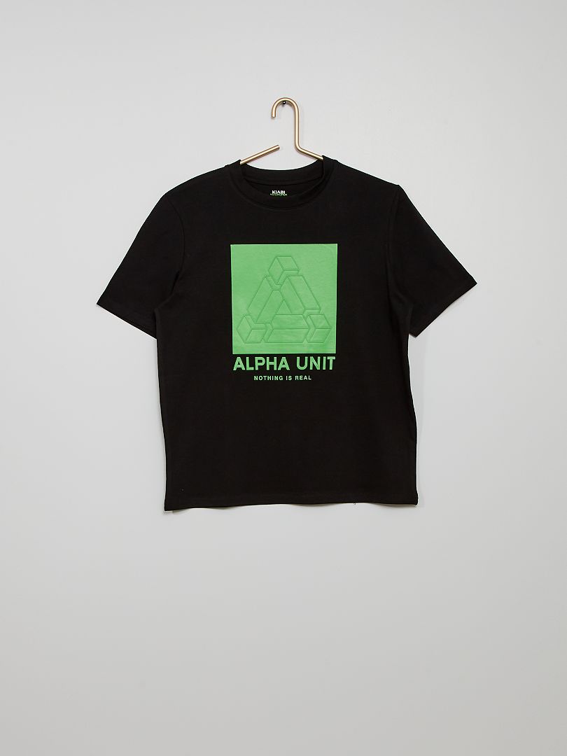 T-shirt imprimé relief noir - Kiabi