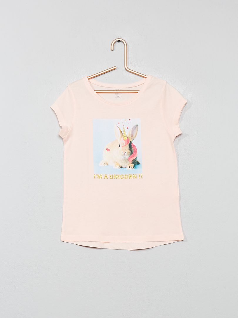 T-shirt imprimé rose lapin - Kiabi