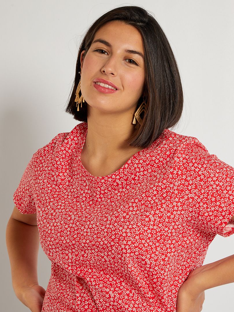 T-shirt imprimé - rouge fleurs - Kiabi - 6.00€