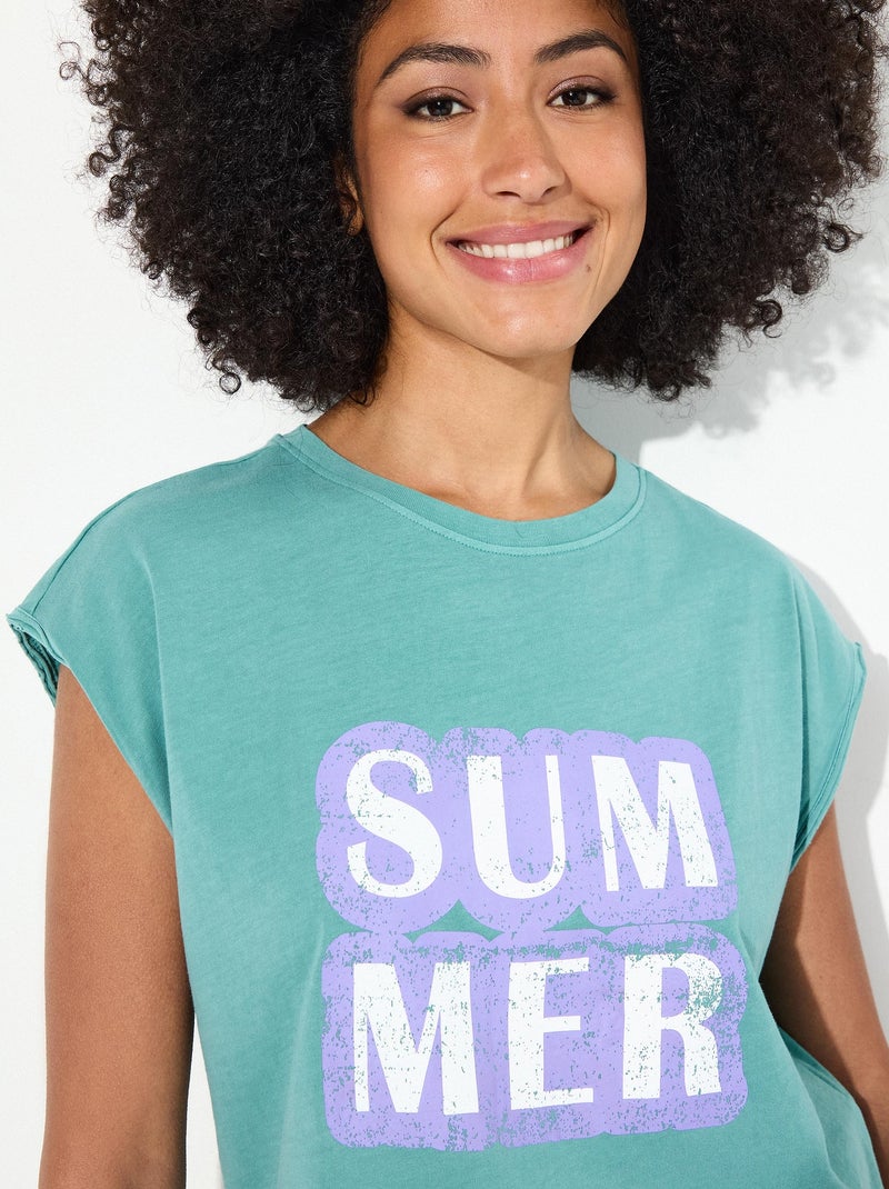 T-shirt imprimé sans manches MO Fashion Bleu - Kiabi