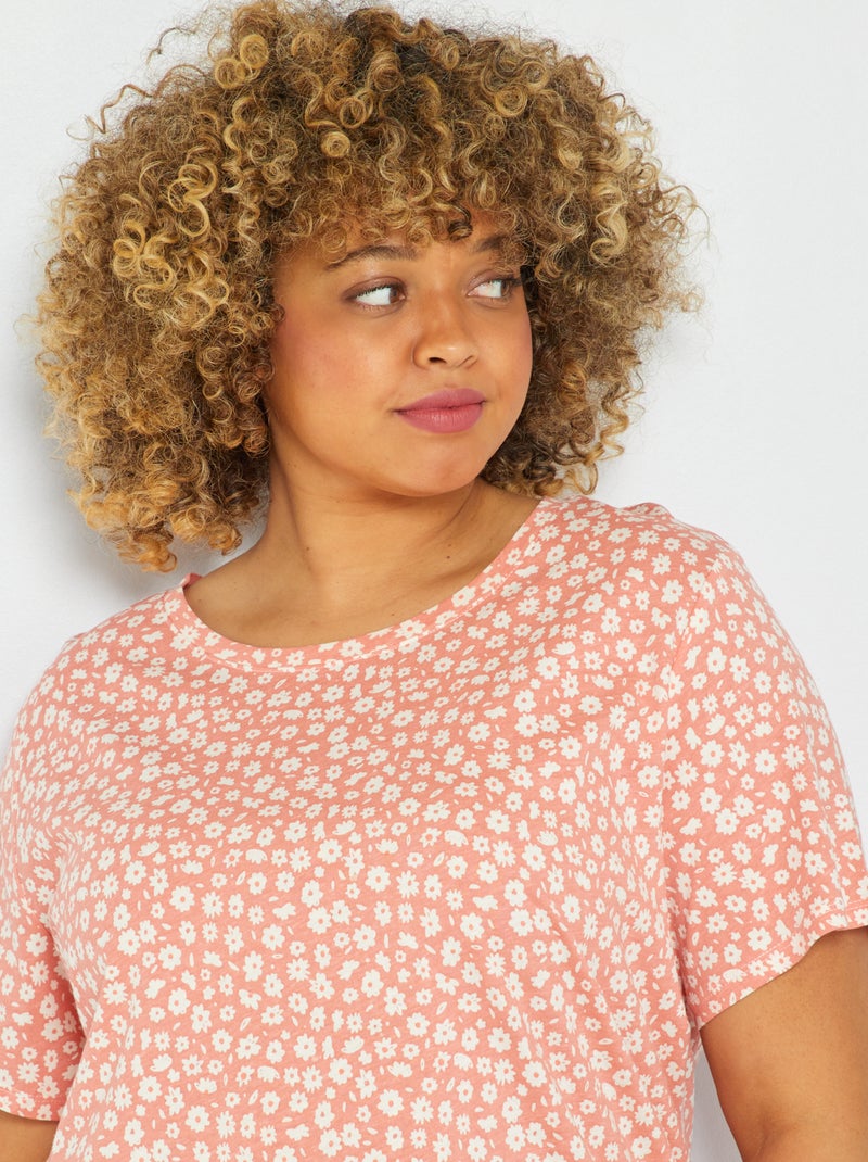 T-shirt imprimé saumon/fleurs - Kiabi