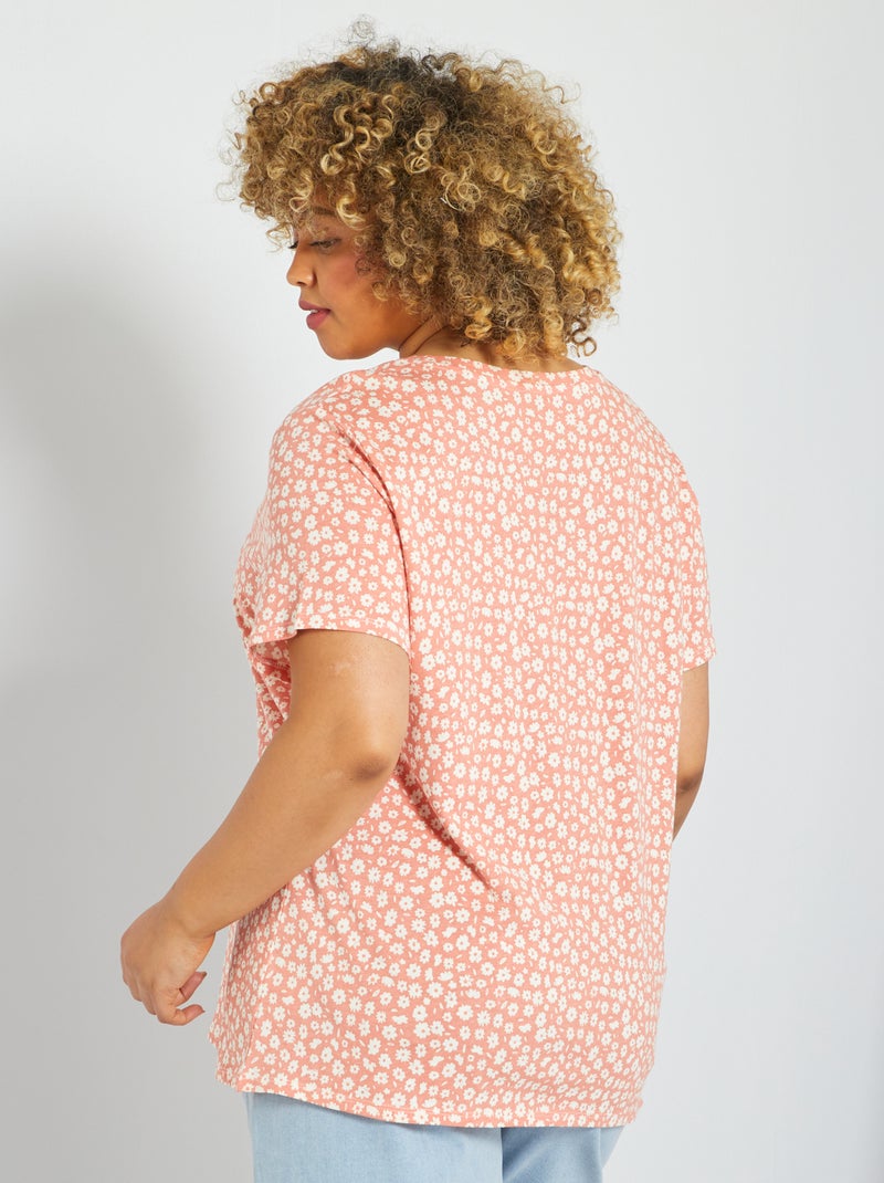T-shirt imprimé saumon/fleurs - Kiabi