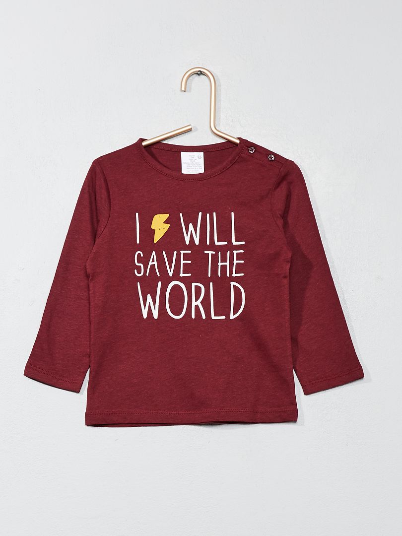 T-shirt imprimé 'save the world' bordeaux - Kiabi