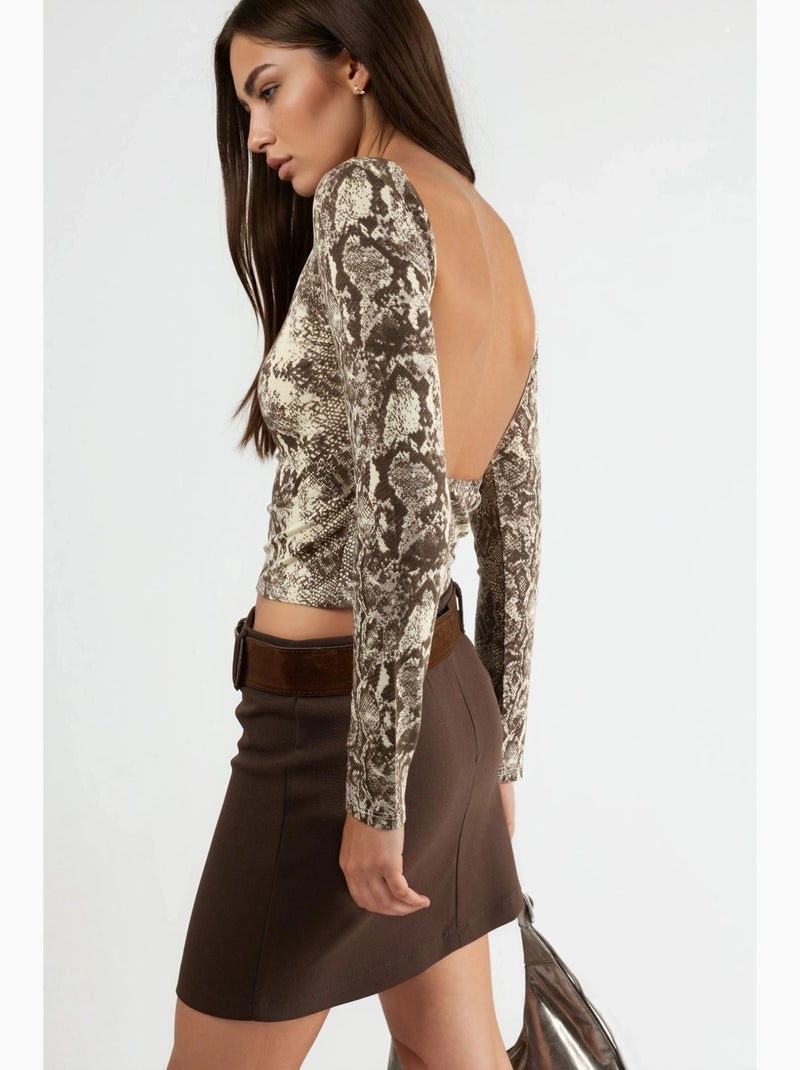 T-shirt imprimé serpent col bateau court manches longues busem Marron - Kiabi