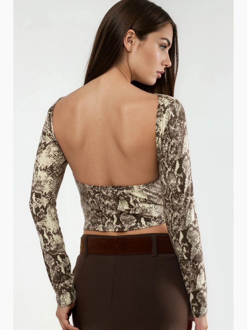 T-shirt imprimé serpent col bateau court manches longues busem Marron - Kiabi
