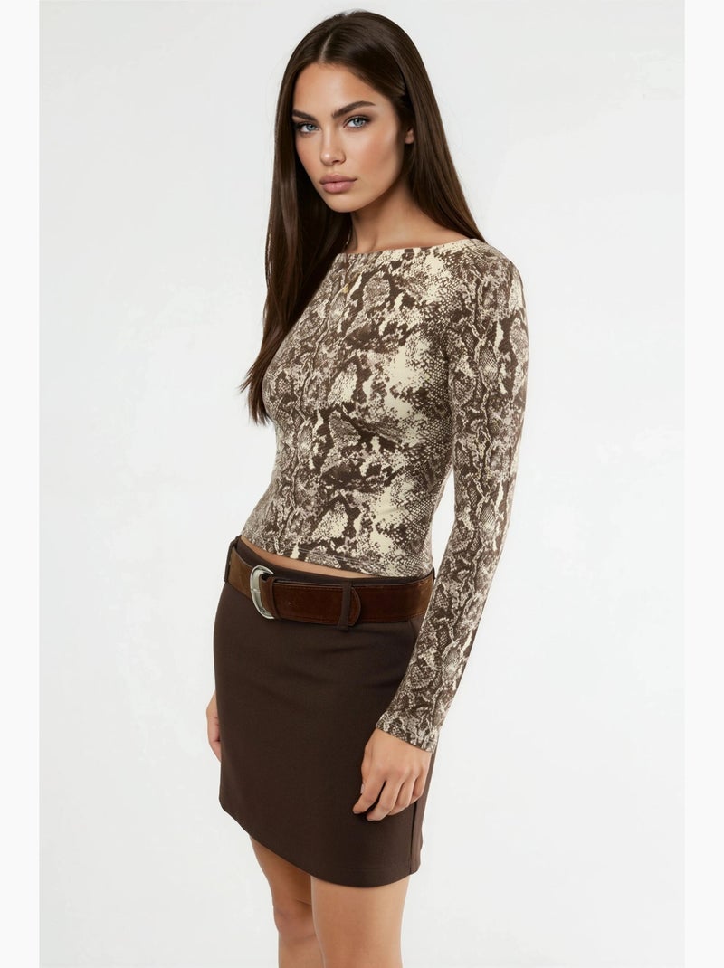 T-shirt imprimé serpent col bateau court manches longues busem Marron - Kiabi