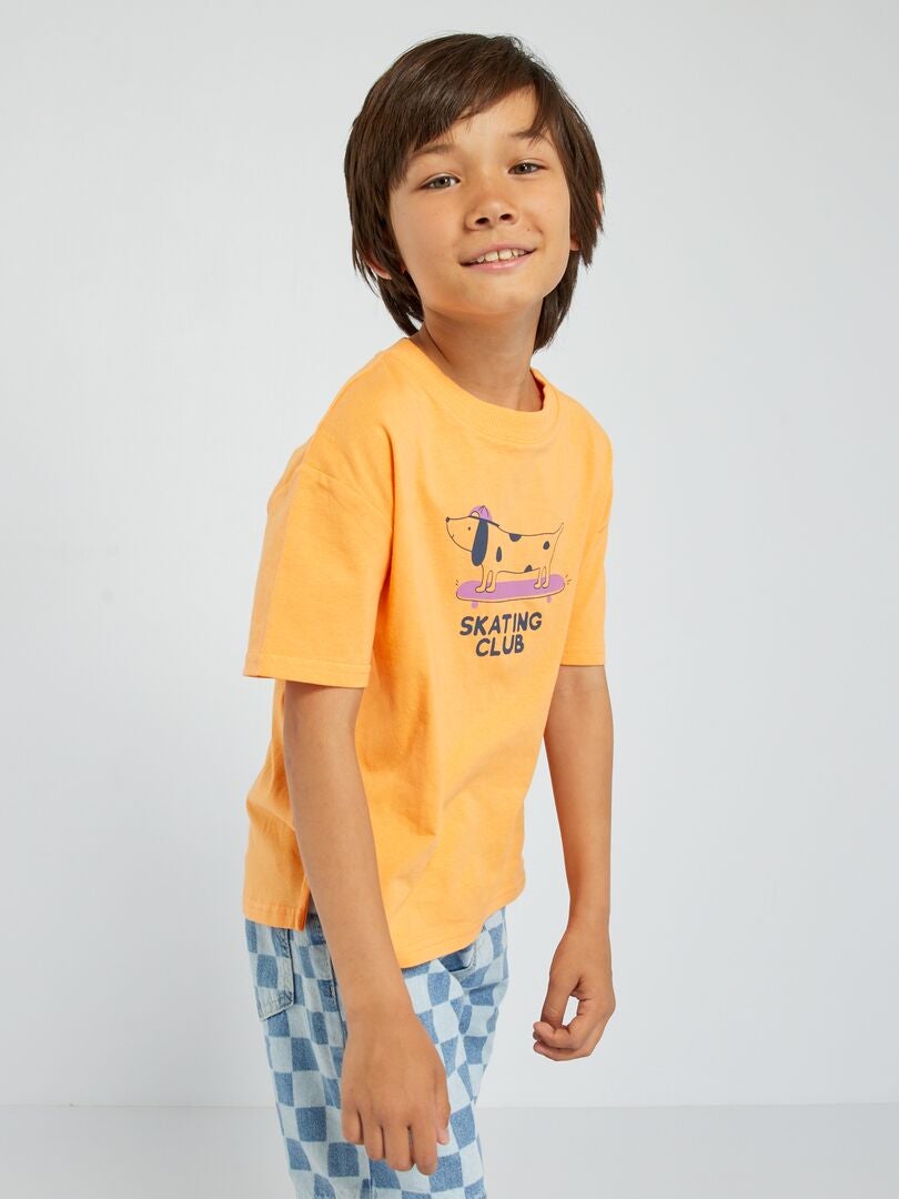 T-shirt imprimé 'Skate' Orange - Kiabi