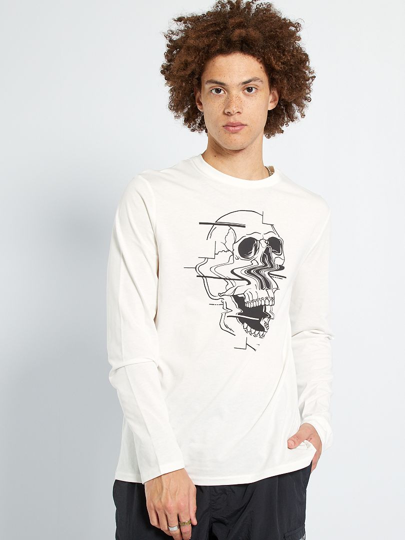 T-shirt imprimé 'squelette' blanc - Kiabi