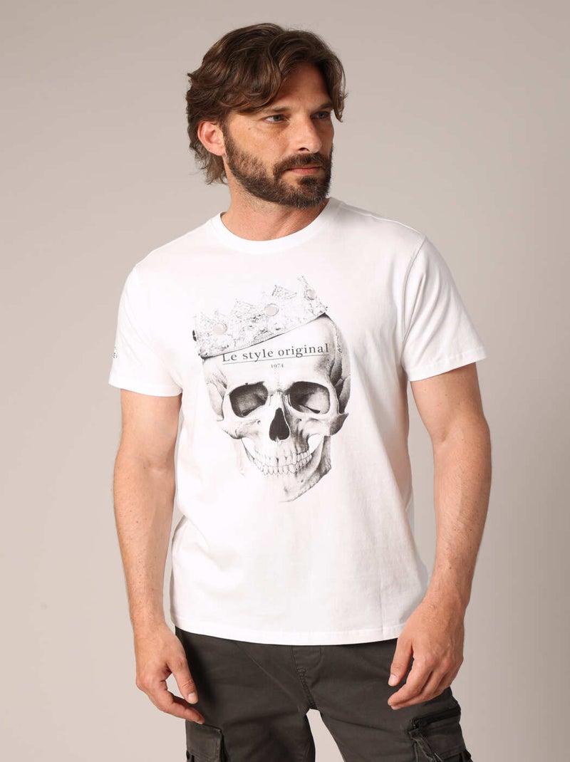 T-shirt imprimé tête de mort couronnée avec inscription « The Original 1974 Style » 'Deeluxe' Ecru - Kiabi