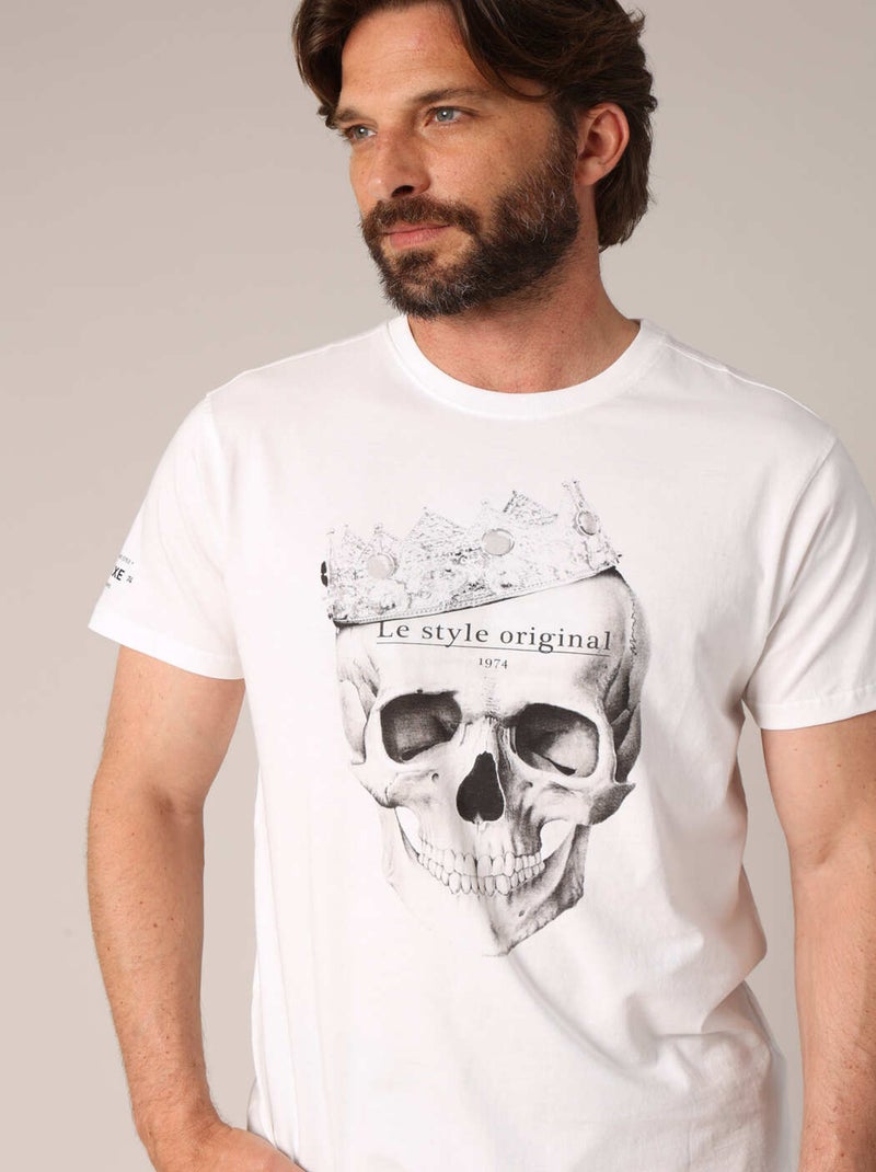 T-shirt imprimé tête de mort couronnée avec inscription « The Original 1974 Style » 'Deeluxe' Ecru - Kiabi