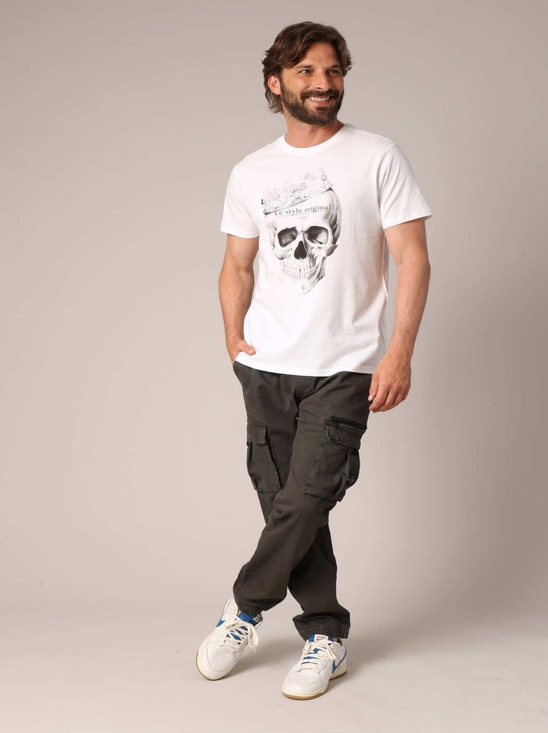 T-shirt imprimé tête de mort couronnée avec inscription « The Original 1974 Style » 'Deeluxe' Ecru - Kiabi