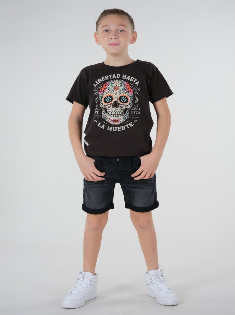 T-shirt imprimé tête de mort 'Deeluxe' gris anthracite - Kiabi
