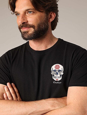 T-shirt imprimé tête de mort et mandala en 100% coton 'deeluxe'