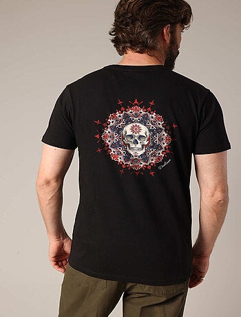 T-shirt imprimé tête de mort et mandala en 100% coton 'deeluxe'