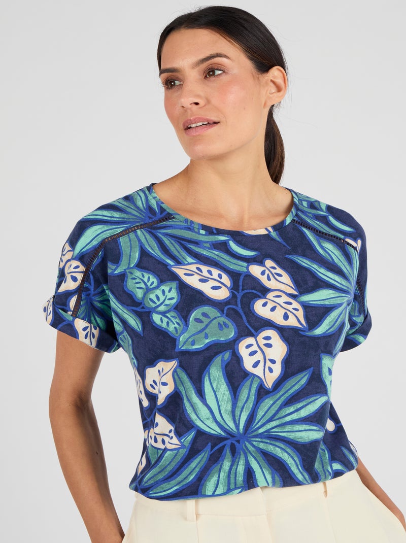 T-shirt imprimé tropical Climatyl - Damart Bleu marine - Kiabi