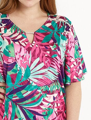 T-shirt imprimé tropical manches papillon