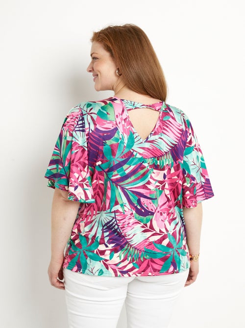 T-shirt imprimé tropical manches papillon - Kiabi