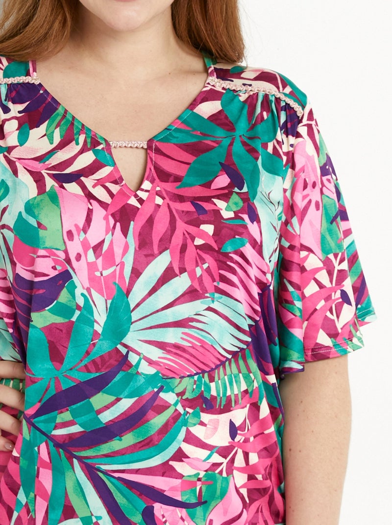 T-shirt imprimé tropical manches papillon Multicolore - Kiabi