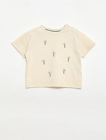 T-shirt imprimé tropique' manches courtes en coton
