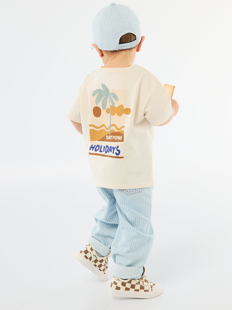 T-shirt imprimé tropique' manches courtes en coton Blanc - Kiabi