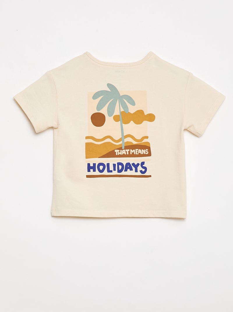 T-shirt imprimé tropique' manches courtes en coton Blanc - Kiabi