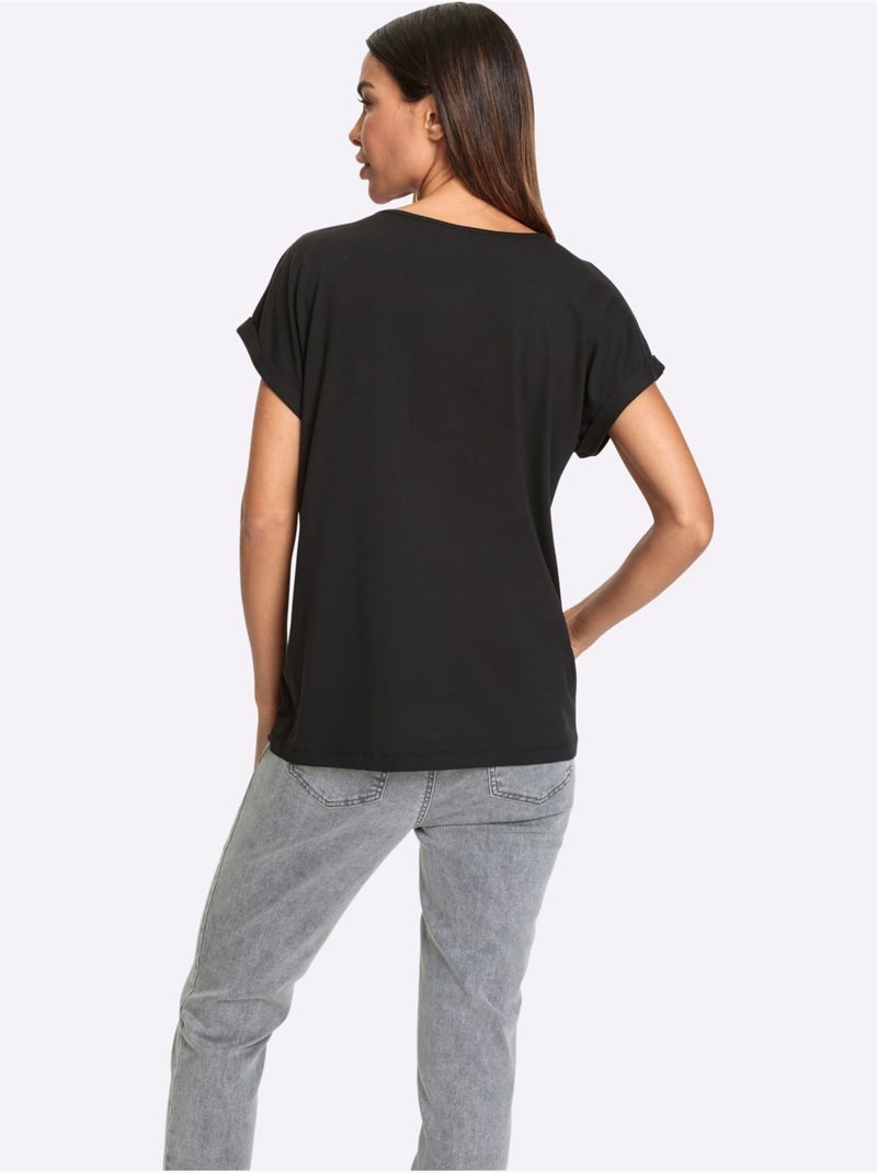 T-shirt Imprimé Viscose - Taille Standard - Helline Noir Ecru - Kiabi