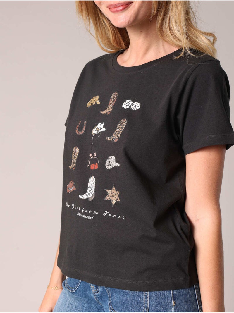 T-shirt imprimé western 100 % coton 'deeluxe' Gris foncé - Kiabi
